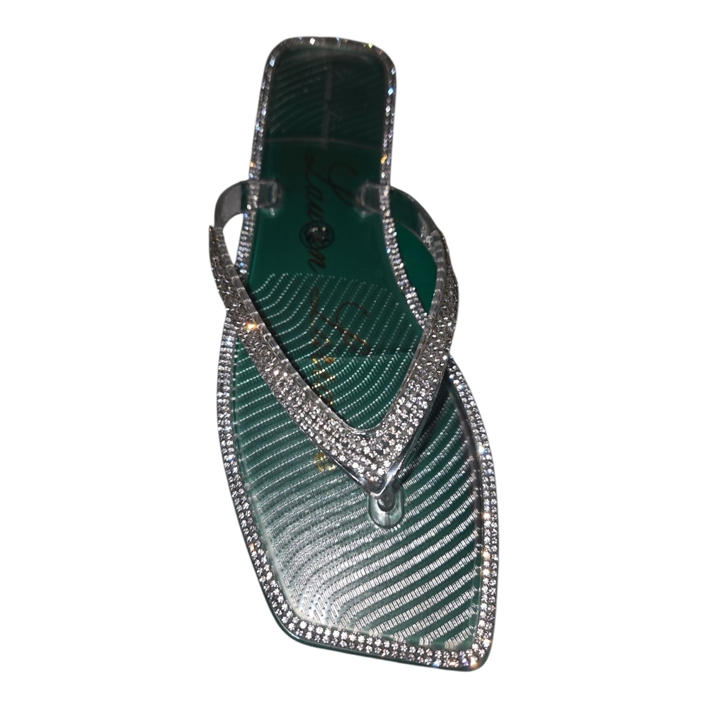 Lauren Lorraine Green and Silver Rhinestone Sandals